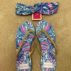 NWT Lilly Pulitzer flip flops and headband